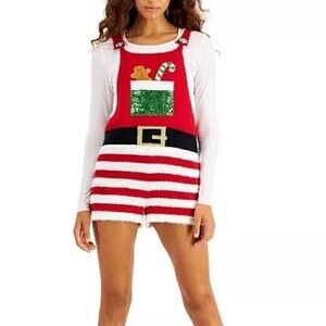 Hooked Up by IOT Juniors Gingerbread Pocket Romper,Medium, New